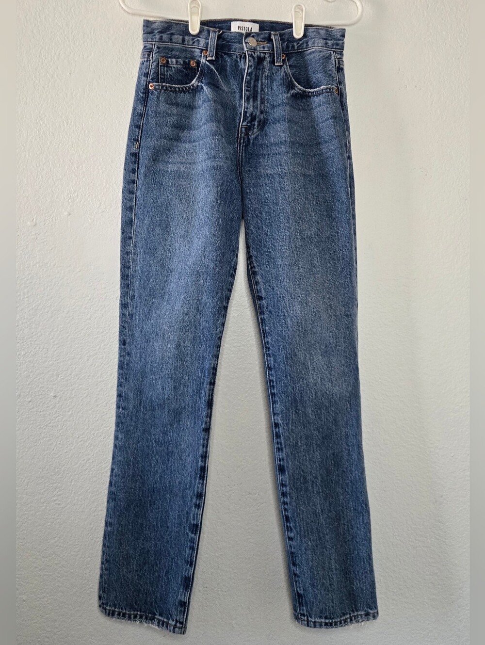 Pistola Classic High-Rise Straight Leg 100% Cotton Jean Fading Whiskering 25